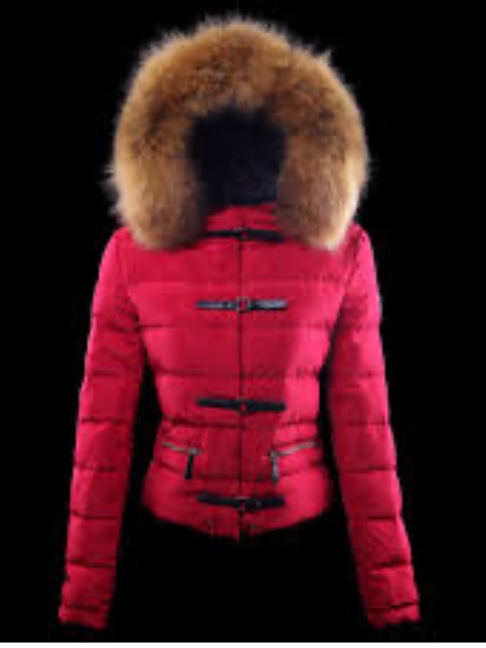 Moncler Red Quilted Puffer Jacket with detachable Fur-Trim Hood size 1